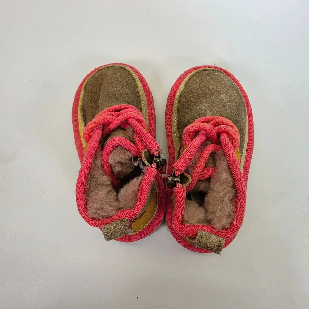 UGG Neumel II Toddler 6C Brown Pink Suede Shearling Lace Up Ankle Boots